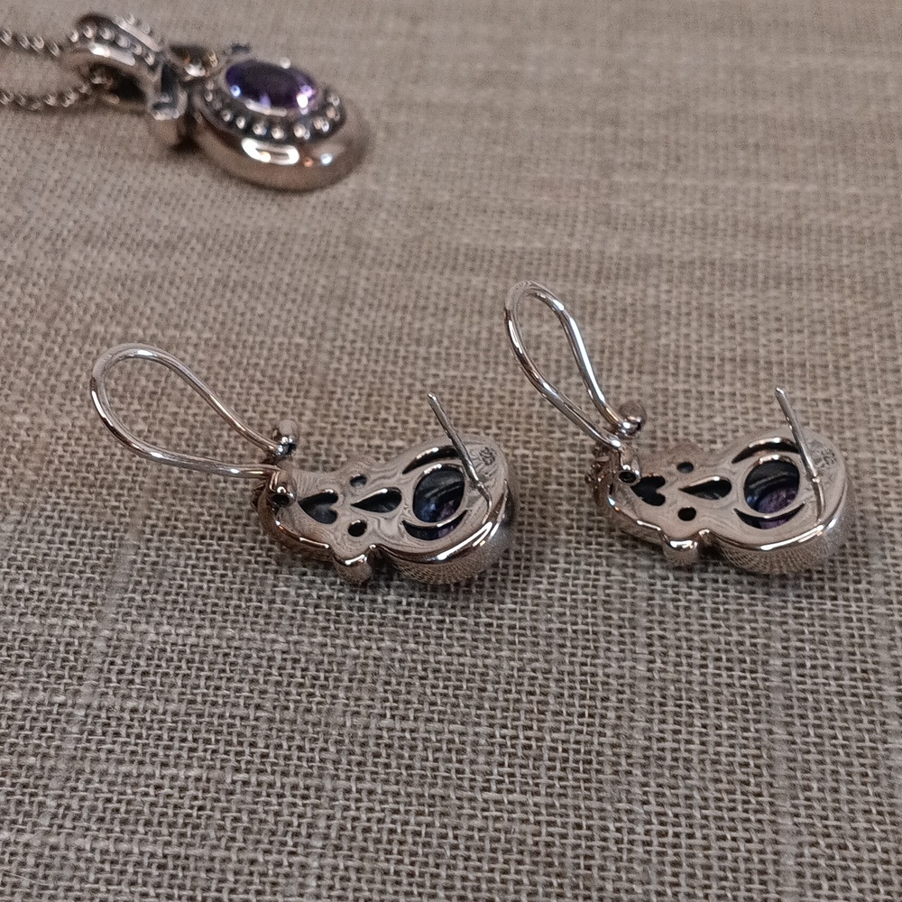 OC Tanner Sterling Silver Amethyst Pendant Necklace Pierced Earrings Set - Picture 9 of 15